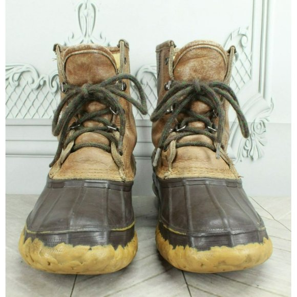 Vintage LL Bean Brown Leather Lace Up Shearling Lined Duck Boots Size 9 - Picture 4 of 9
